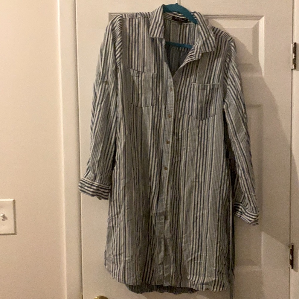 Mid length denim pinstripe dress
